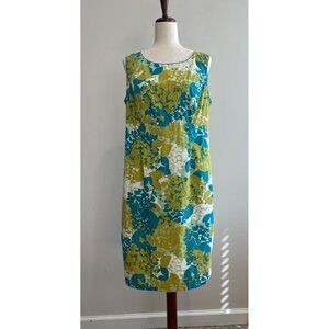 Y2K Chadwicks Shift Dress Womens 14 Green Floral Sleeveless Lined